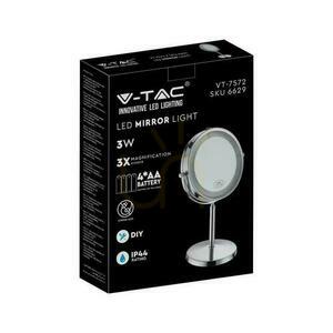 V-TAC Prenosné zrkadlo 3W LED Kúpeľňa Makeup 4xAAA fi.17CM Chrome VT-7572 6400K 30lm small 4