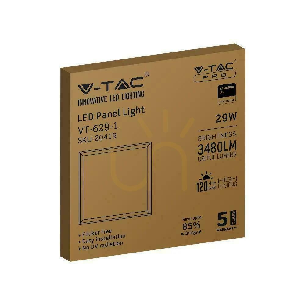 vyhliadka LED panel V-TAC 29W 600x600 SAMSUNG CHIP 120Lm/W VT-629-1 4000K 3480lm 5 rokov záruka LED panel V-TAC 29W 600x600 SAMSUNG CHIP 120Lm/W VT-629-1 4000K 3480lm 5 rokov záruka
