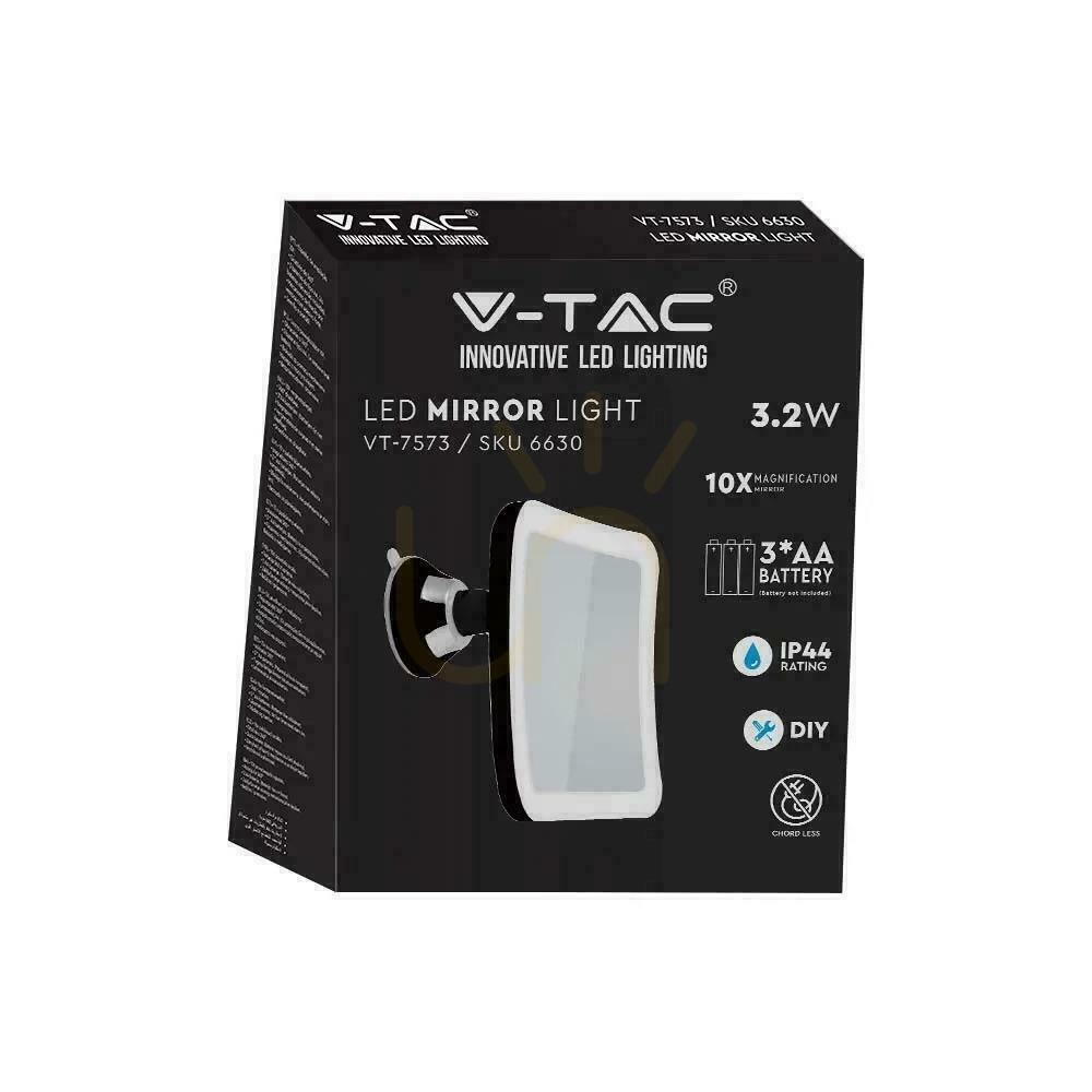 Šou V-TAC Prenosné zrkadlo 3,2 W LED Kúpeľňa Makeup 4xAAA fi.17CM Chrome VT-7573 6400K 30lm V-TAC Prenosné zrkadlo 3,2 W LED Kúpeľňa Makeup 4xAAA fi.17CM Chrome VT-7573 6400K 30lm