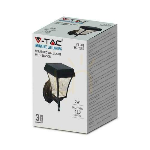 Skontrolujte Solárna V-TAC 2W LED IP44 VT-982-S 3000K-4500K-6000K 110lm Záhradná nástenná lampa 3 roky záruka