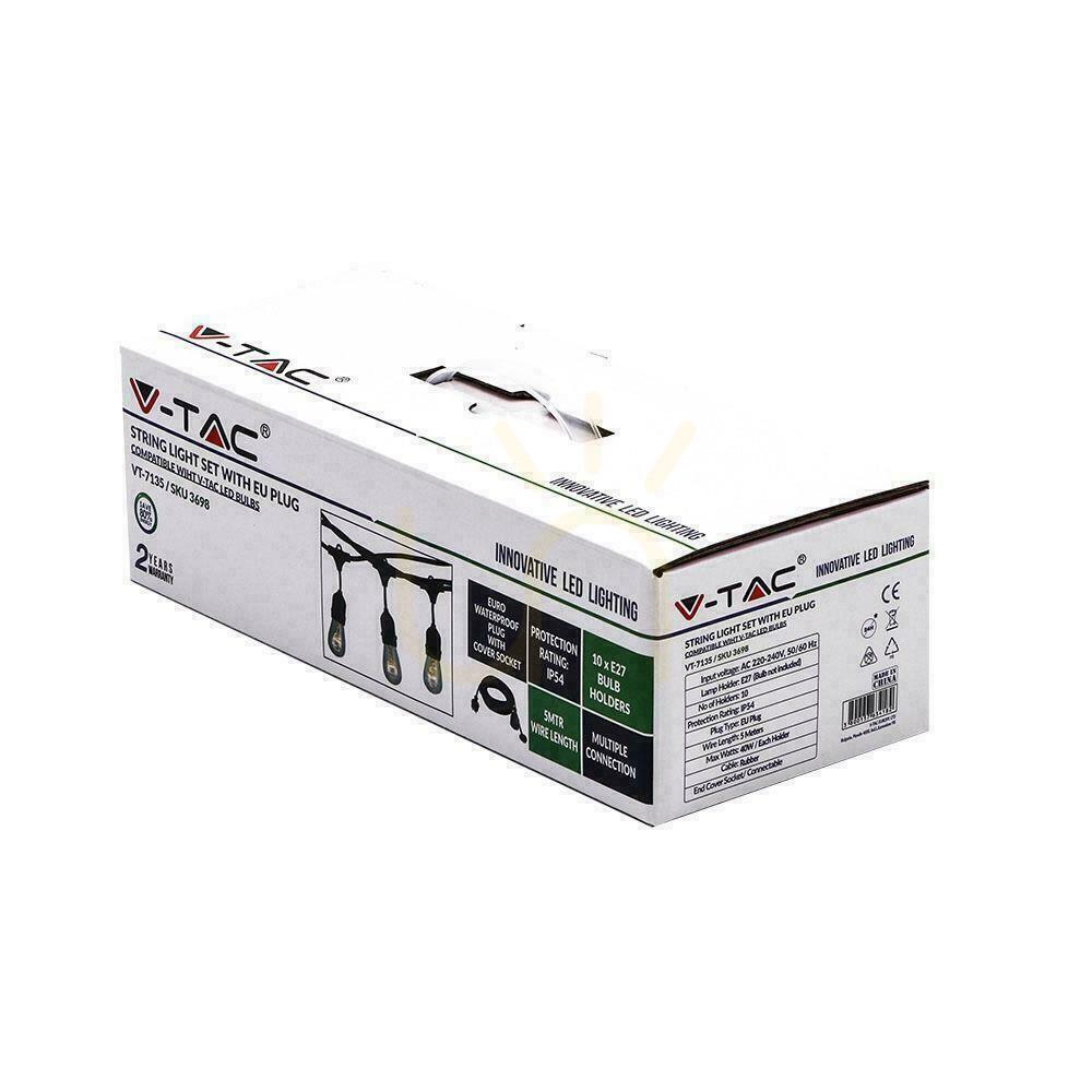 Displej V-TAC Záhradná girlanda (reťazec) 5 metrov 10 E27 Guma+zásuvka IP54 VT-7135 V-TAC Záhradná girlanda (reťazec) 5 metrov 10 E27 Guma+zásuvka IP54 VT-7135
