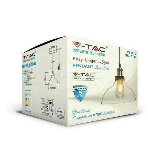 Skontrolujte V-TAC LOFT závesné svietidlo Transparentné sklo fi245 VT-7210 Záruka 5 rokov