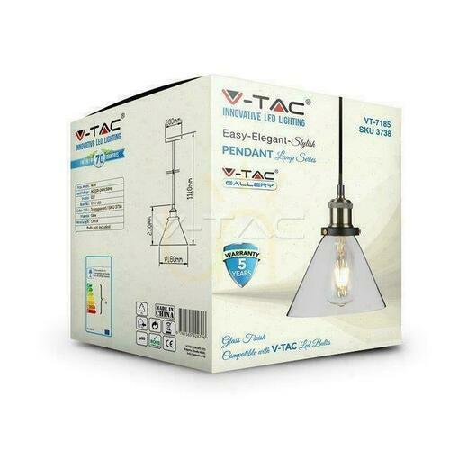 Skontrolujte V-TAC LOFT Závesné svietidlo Vintage Transparent Glass fi180 VT-7185 Záruka 5 rokov
