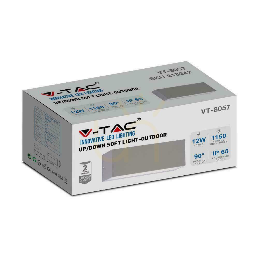 Náhľad V-TAC 12W LED nástenné svietidlo Top Down Gray IP65 VT-8057 3000K 1150lm V-TAC 12W LED nástenné svietidlo Top Down Gray IP65 VT-8057 3000K 1150lm