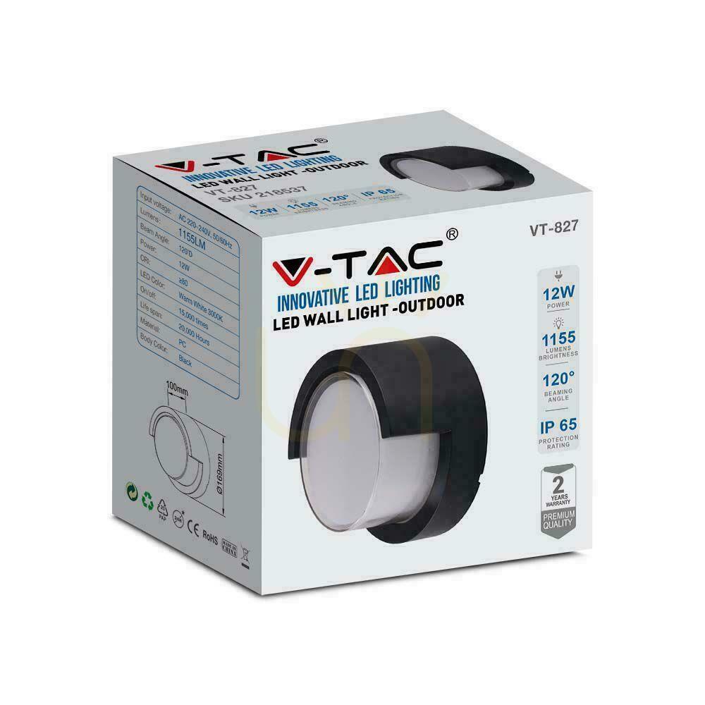 Displej V-TAC 12W LED nástenné svietidlo IP65 Black Round VT-827 4000K 1155lm V-TAC 12W LED nástenné svietidlo IP65 Black Round VT-827 4000K 1155lm