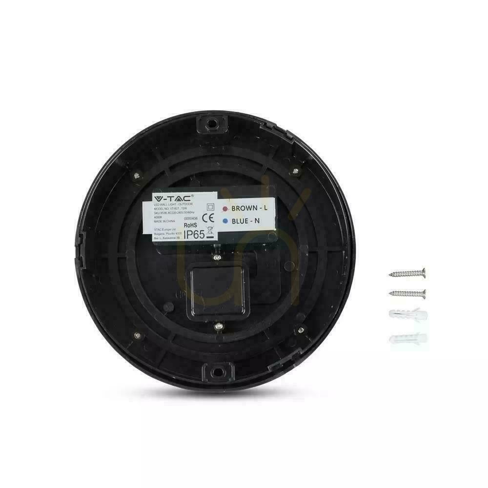 Šou V-TAC 12W LED nástenné svietidlo IP65 Black Round VT-827 4000K 1155lm V-TAC 12W LED nástenné svietidlo IP65 Black Round VT-827 4000K 1155lm