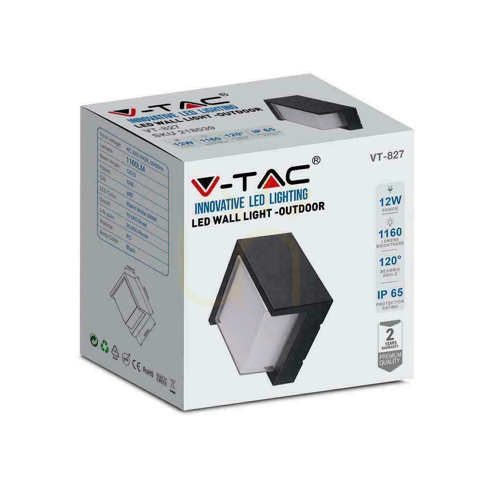 Šou V-TAC 12W LED nástenné svietidlo IP65 Black Square VT-827 4000K 1160lm V-TAC 12W LED nástenné svietidlo IP65 Black Square VT-827 4000K 1160lm
