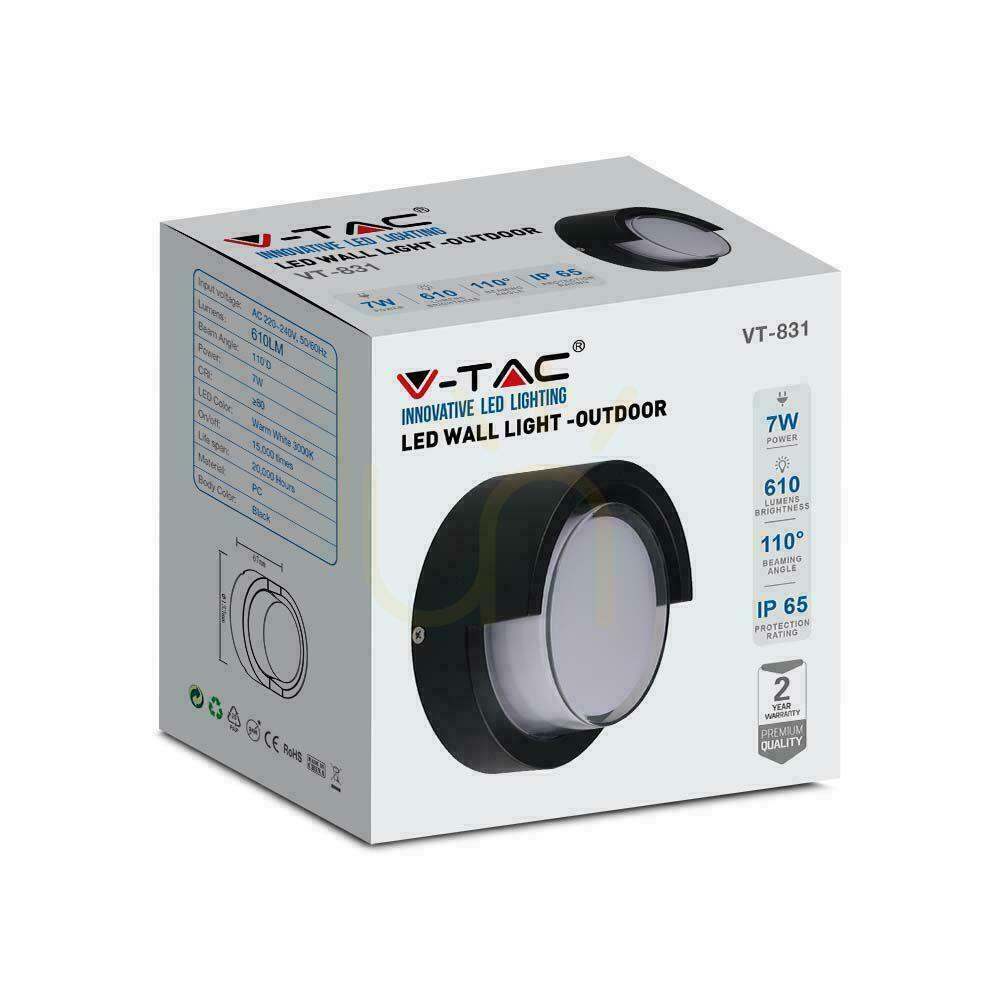 Displej V-TAC 7W LED čierne okrúhle nástenné svietidlo IP65 VT-831 3000K 610lm V-TAC 7W LED čierne okrúhle nástenné svietidlo IP65 VT-831 3000K 610lm