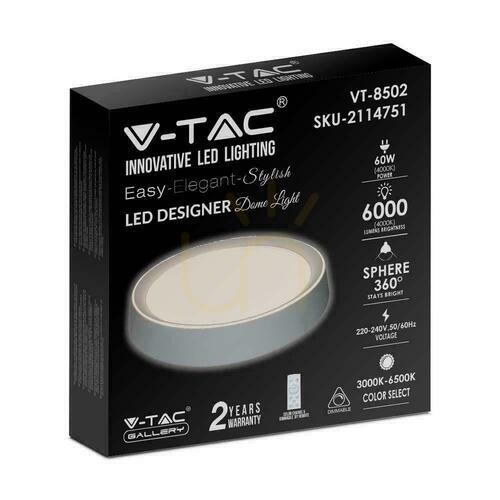 Skontrolujte V-TAC 60W LED stropný plafón Pilot CCT fi.500 VT-8502 3000K-6500K 6000lm.