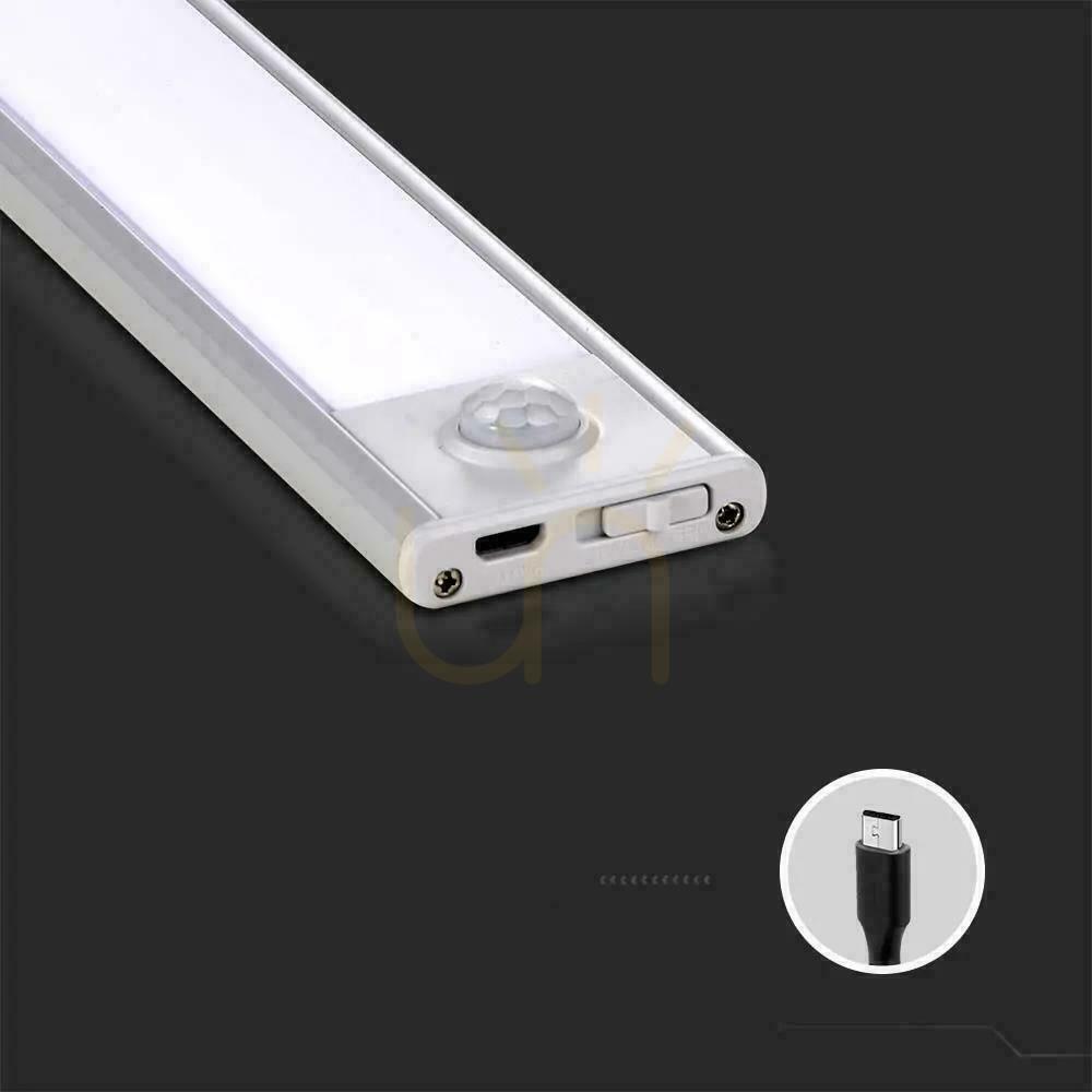 Náhľad V-TAC 2,5W LED svietidlo pod skrinku Strieborné Senzor pohybu Nabíjanie cez USB 60cm VT-8143 4000K 260lm V-TAC 2,5W LED svietidlo pod skrinku Strieborné Senzor pohybu Nabíjanie cez USB 60cm VT-8143 4000K 260lm