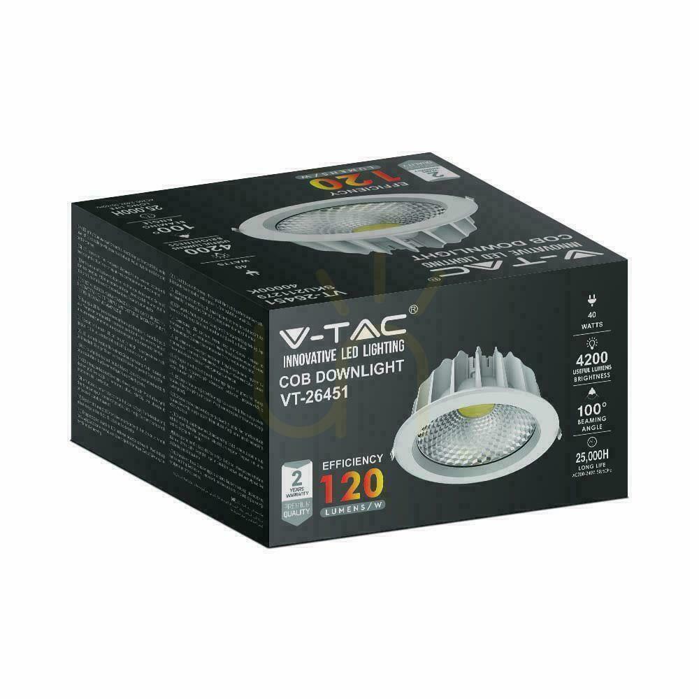 Displej LED V-TAC 40W COB Downlight 120Lm/W VT-26451 6000K 4200lm. LED V-TAC 40W COB Downlight 120Lm/W VT-26451 6000K 4200lm.
