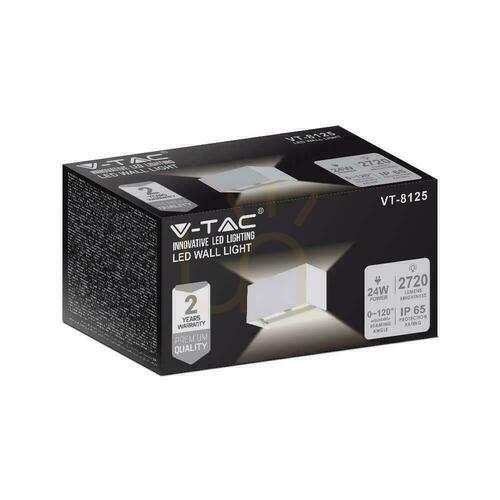 Skontrolujte Biele vonkajšie LED nástenné svietidlo V-TAC VT-8125, 24 W, 3000 K, 2720 lm