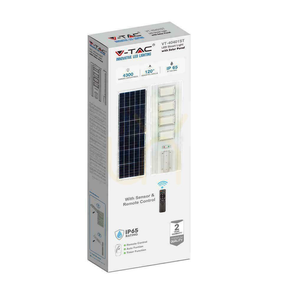 Náhľad Solárne pouličné svietidlo V-TAC LED 50W so senzorom pohybu, diaľkové ovládanie VT-40401ST 6500K 4300lm Solárne pouličné svietidlo V-TAC LED 50W so senzorom pohybu, diaľkové ovládanie VT-40401ST 6500K 4300lm