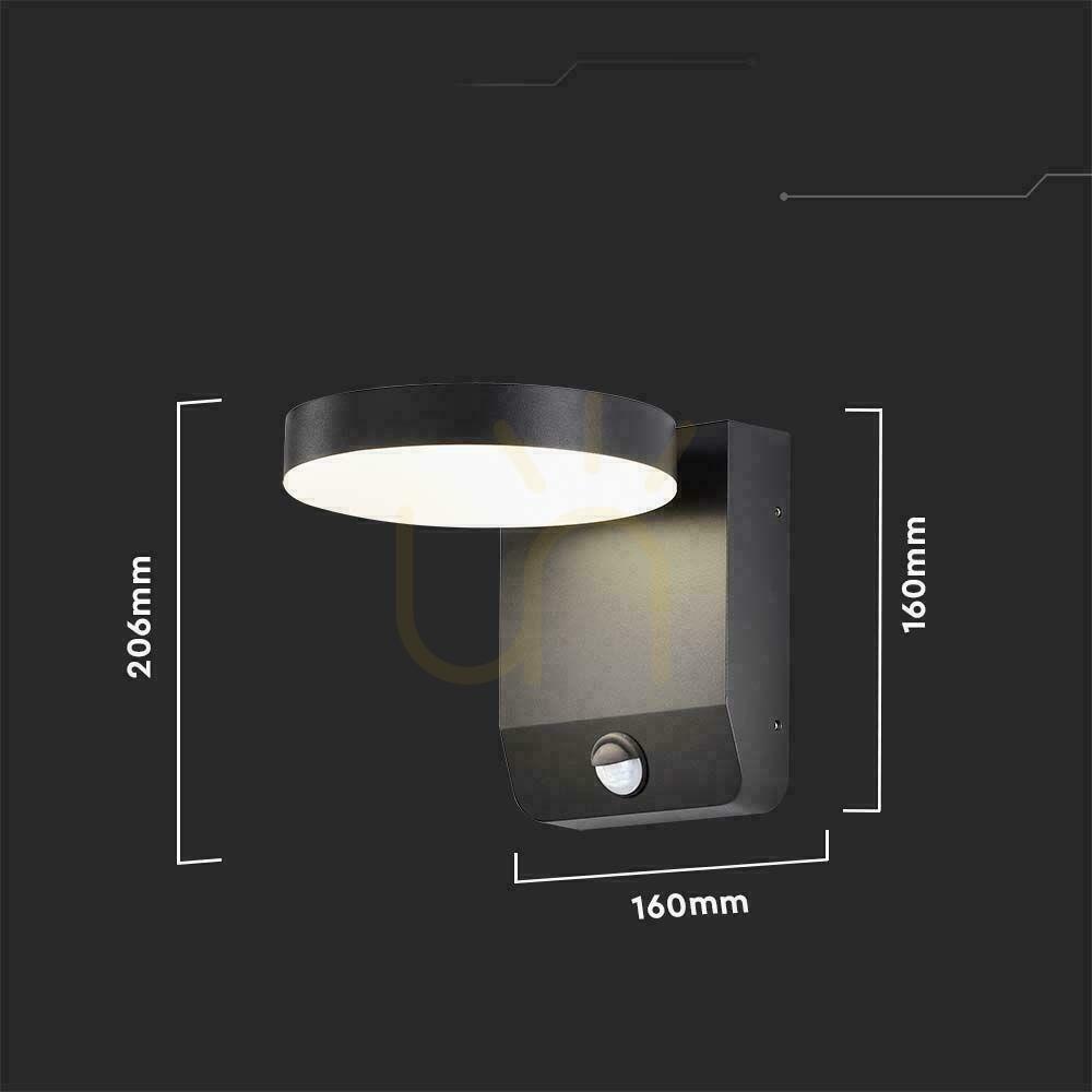 vyhliadka Projekčné fasádne svietidlo V-TAC 17W LED s pohybovým senzorom okrúhle čierne IP65 VT-11020S 4000K 2520lm Projekčné fasádne svietidlo V-TAC 17W LED s pohybovým senzorom okrúhle čierne IP65 VT-11020S 4000K 2520lm