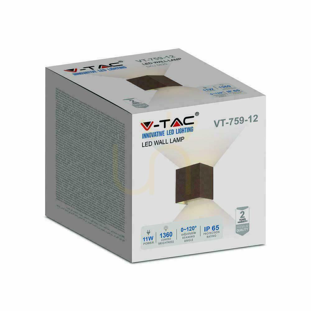Skontrolujte V-TAC 11W LED nástenné svietidlo Horný spodný nastaviteľný bronzový Corten štvorcový IP65 VT-759-12 3000K 1360lm V-TAC 11W LED nástenné svietidlo Horný spodný nastaviteľný bronzový Corten štvorcový IP65 VT-759-12 3000K 1360lm