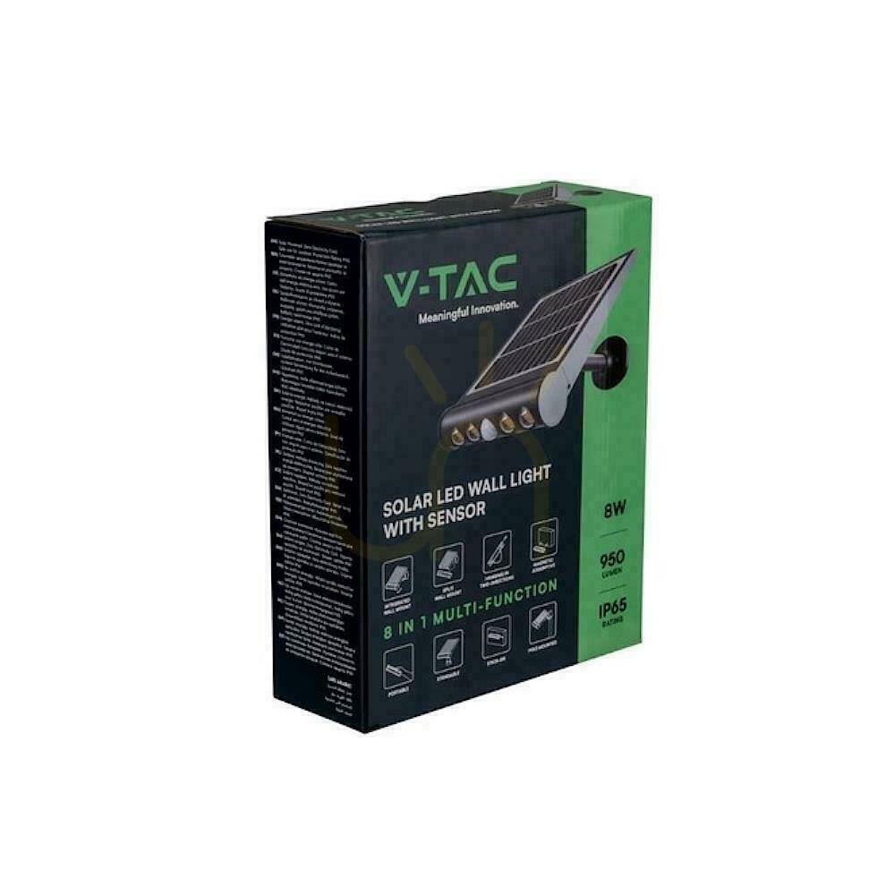 Šou Solárny projektor 8W LED čierny 8v1 snímač pohybu IP65 V-TAC VT-11108 3000K 950lm Solárny projektor 8W LED čierny 8v1 snímač pohybu IP65 V-TAC VT-11108 3000K 950lm