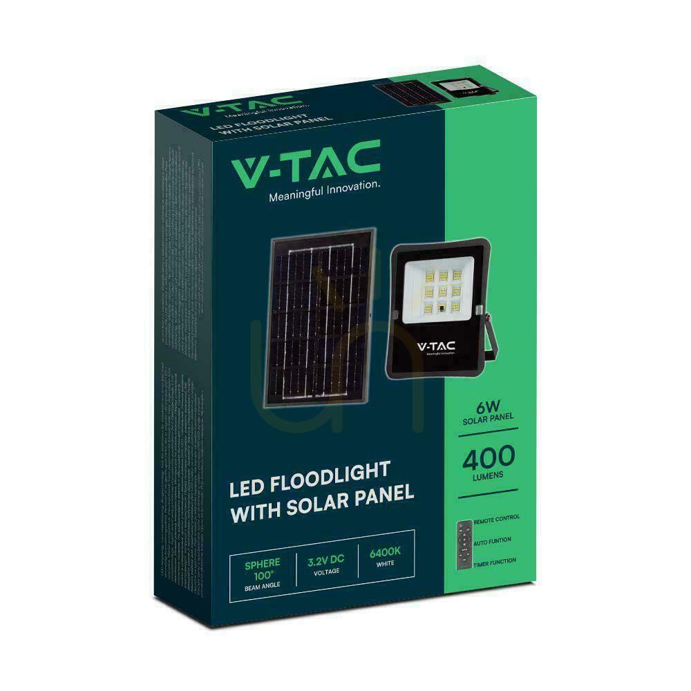 vyhliadka V-TAC 6W solárny LED projektor s diaľkovým ovládaním, AUTO, časovač IP65 VT-55050 6400K 400lm V-TAC 6W solárny LED projektor s diaľkovým ovládaním, AUTO, časovač IP65 VT-55050 6400K 400lm