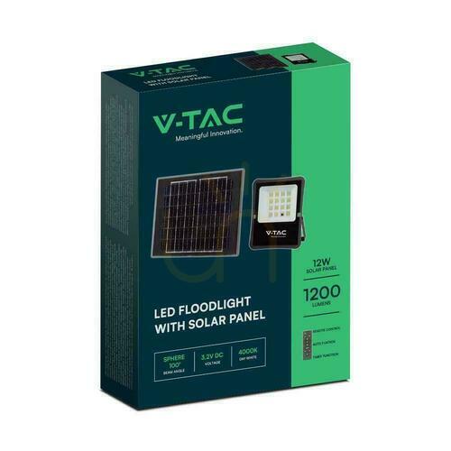 Skontrolujte V-TAC 16W solárny LED projektor Pilot, AUTO, časovač IP65 VT-55200 6400K 1600lm