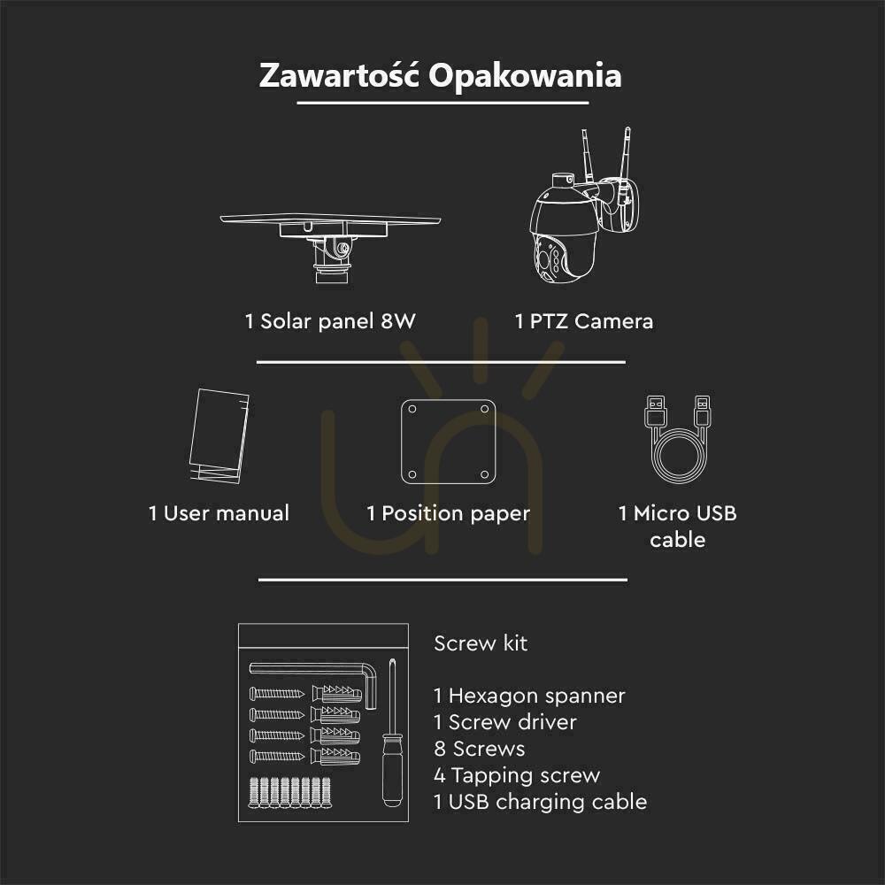 Šou V-TAC WiFi WiFi HD SMART solárna PTZ vonkajšia IR kamera čierna VT-11024 V-TAC WiFi WiFi HD SMART solárna PTZ vonkajšia IR kamera čierna VT-11024