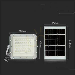 V-TAC 10W solárny LED projektor s diaľkovým ovládaním, AUTO, časovač, IP65 biely VT-80W-W 6400K 800lm. small 4