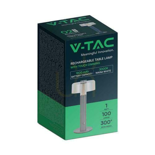 Skontrolujte V-TAC 1W LED stolová lampa na nočný stolík 30cm USB nabíjanie Stmievateľná šedá VT-1049 3000K 100lm