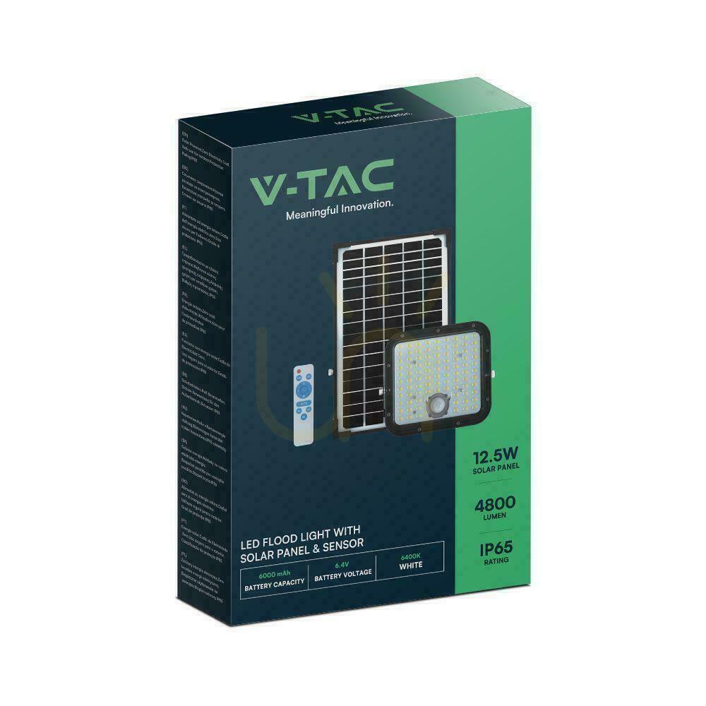 Šou V-TAC 30W IP65 solárny LED projektor, diaľkový časovač, LiFePo 6,4V 6000mA čierny VT-432 4000K 4800lm 3 roky záruka V-TAC 30W IP65 solárny LED projektor, diaľkový časovač, LiFePo 6,4V 6000mA čierny VT-432 4000K 4800lm 3 roky záruka