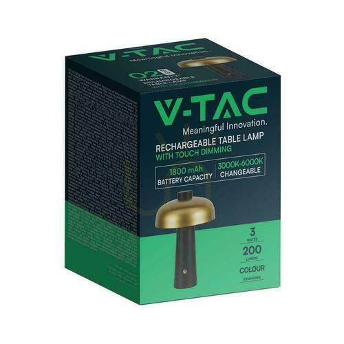 Skontrolujte V-TAC 3W LED stolová lampa 24cm USB nabíjanie Stmievateľná zlatá VT-1050 3000K-6000K 200lm
