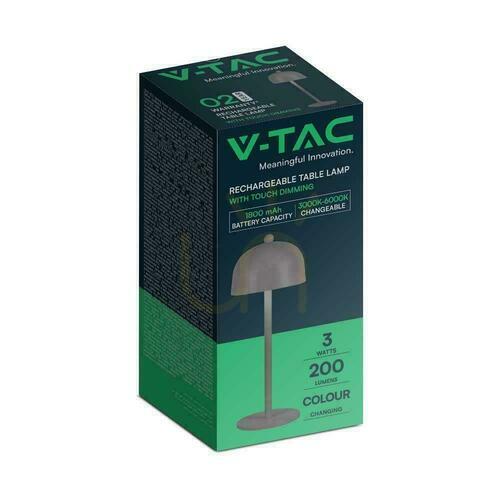 Skontrolujte V-TAC 3W LED stolová lampa na nočný stolík 30cm USB nabíjanie Stmievateľná šedá VT-1052 3000K-6000K 200lm