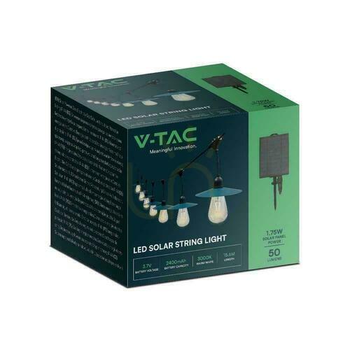 Skontrolujte V-TAC 15mb solárna LED záhradná girlanda 15xST64 VT-715S vlákno 3000K 50lm.