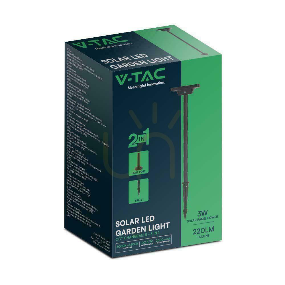Displej V-TAC Solárny záhradný stĺp 2 funkcie IP65 53 cm čierny VT-4102 3000K-6400K 220lm 3 roky záruka V-TAC Solárny záhradný stĺp 2 funkcie IP65 53 cm čierny VT-4102 3000K-6400K 220lm 3 roky záruka