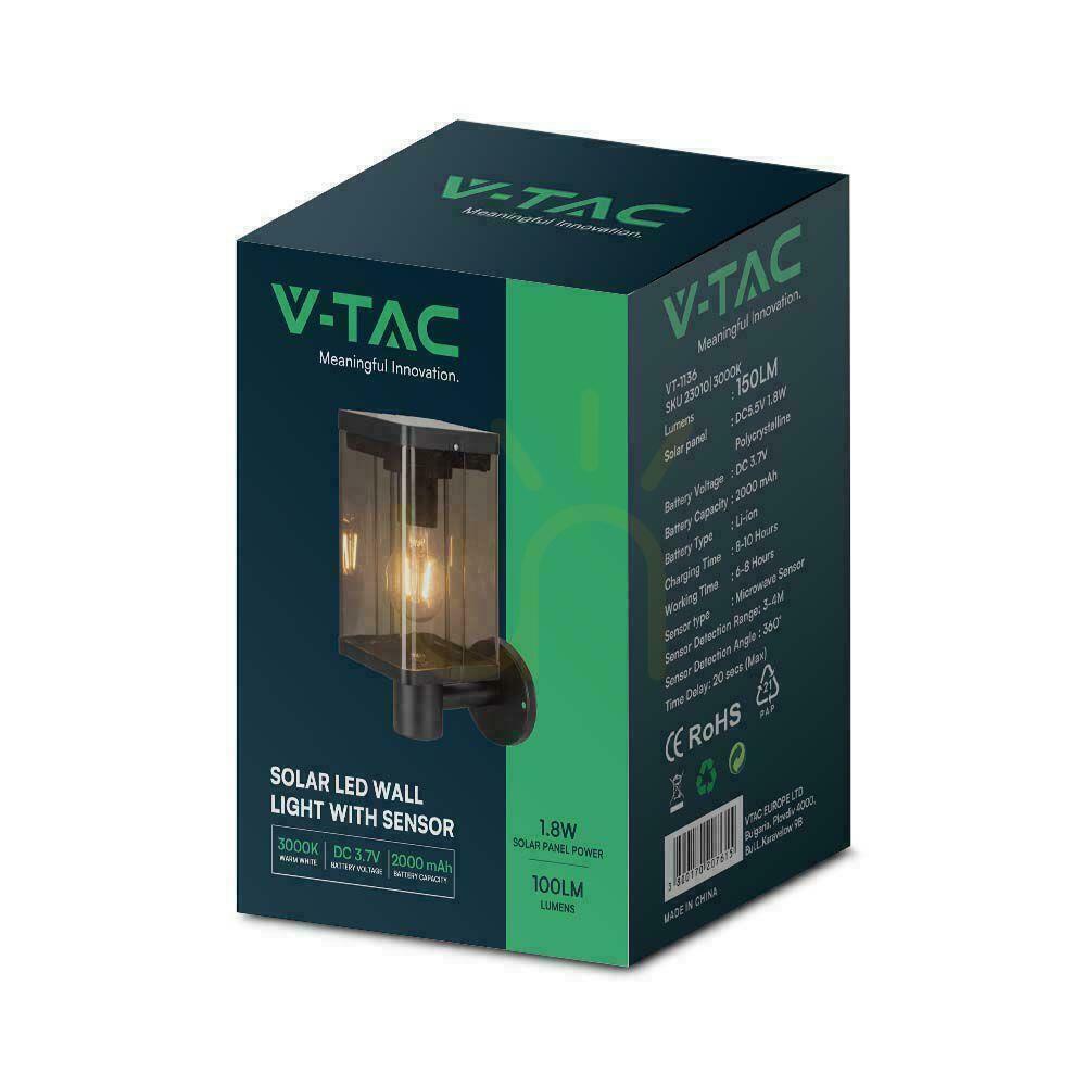 vyhliadka V-TAC 2,5W LED snímač pohybu IP54 VT-1136 3000K 150lm 3 roky záruka Záhradná nástenná lampa Solárne. V-TAC 2,5W LED snímač pohybu IP54 VT-1136 3000K 150lm 3 roky záruka Záhradná nástenná lampa Solárne.
