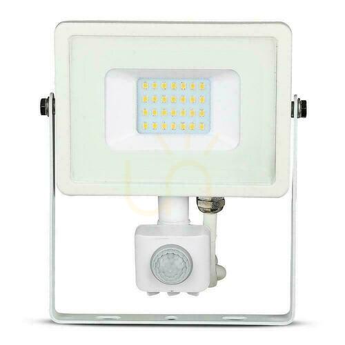 Skontrolujte LED reflektor V-TAC VT-20-S-B so snímačom pohybu, biely, 20 W, 3000 K, 1600 lm
