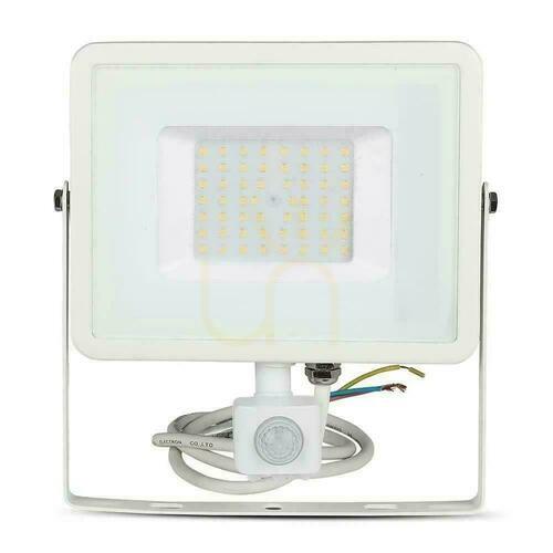 Skontrolujte LED projektor V-TAC 50W SAMSUNG CHIP Senzor pohybu s funkciou vypnutia biely VT-50-S-W 3000K 4000lm 5 rokov záruka