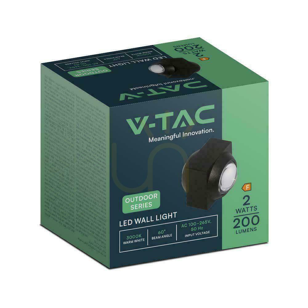 Displej Nástenné svietidlo V-TAC 2W LED IP54 čierne VT-2503 4000K 200lm Nástenné svietidlo V-TAC 2W LED IP54 čierne VT-2503 4000K 200lm