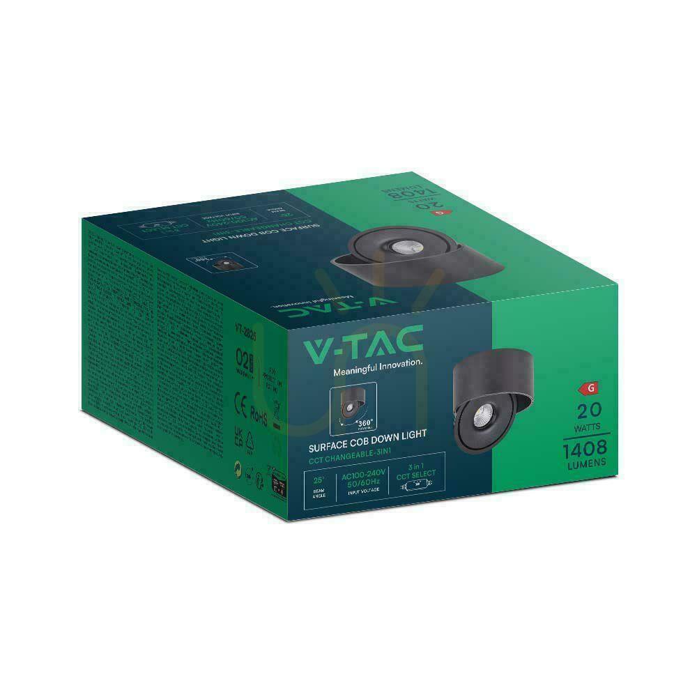 Skontrolujte Povrchové stropné svietidlo V-TAC 20W Tilt CRI90 CCT Black VT-2825 3000K-4000K-6400K 1408lm. Povrchové stropné svietidlo V-TAC 20W Tilt CRI90 CCT Black VT-2825 3000K-4000K-6400K 1408lm.