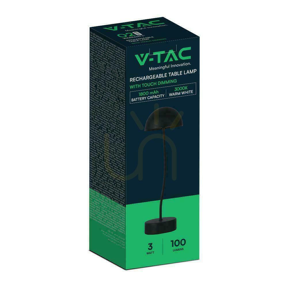 vyhliadka V-TAC 3W LED nabíjacia stmievateľná stolová lampa čierna VT-7574 3000K 100lm V-TAC 3W LED nabíjacia stmievateľná stolová lampa čierna VT-7574 3000K 100lm