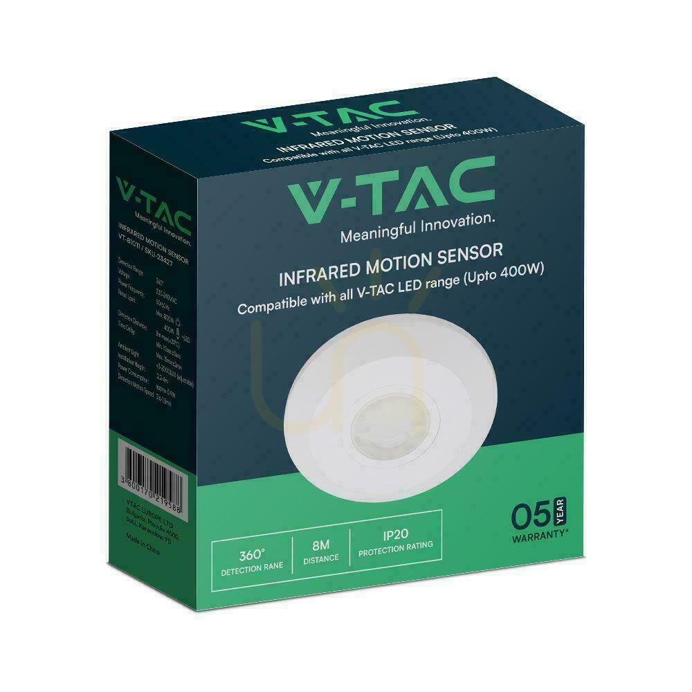 Šou 360st Snímač pohybu V-TAC pre povrchovú montáž na strop SLIM 24mm Round White VT-81011 5 rokov záruka 360st Snímač pohybu V-TAC pre povrchovú montáž na strop SLIM 24mm Round White VT-81011 5 rokov záruka