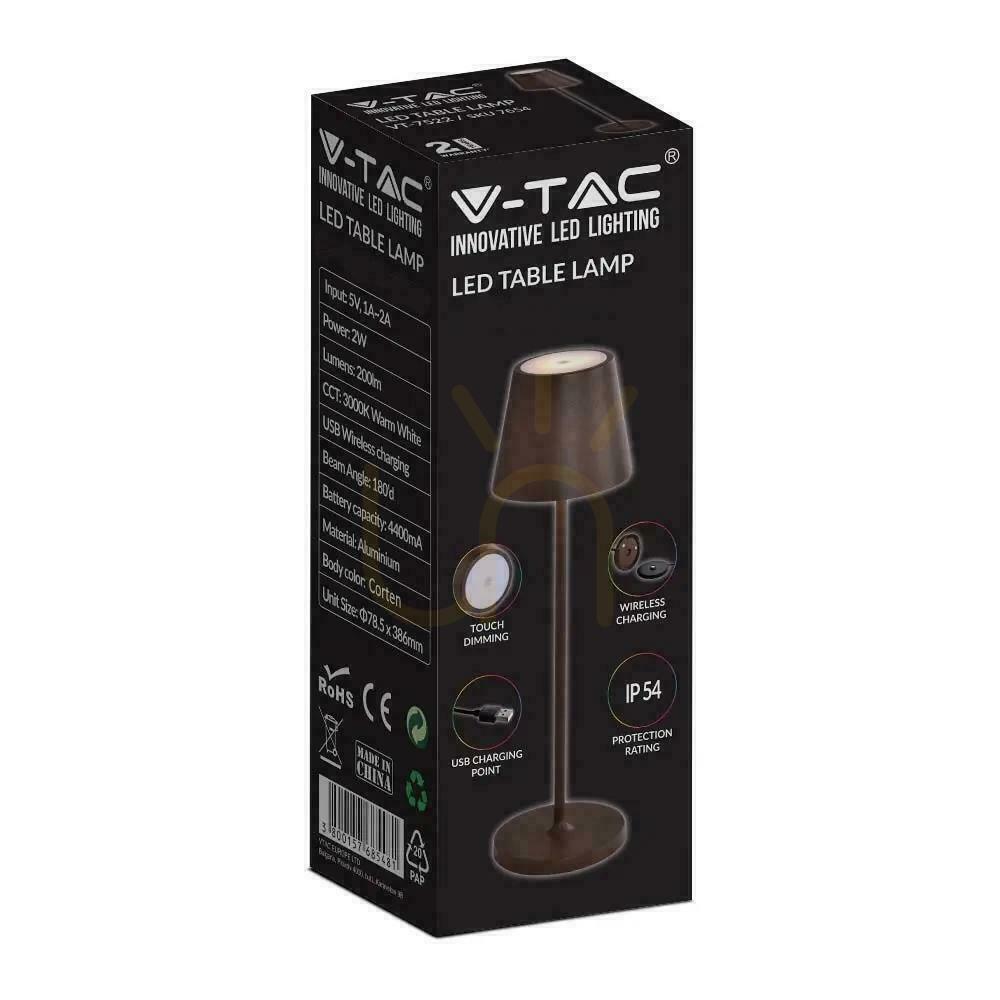Skontrolujte V-TAC 1,5W LED stolové nočné svetlo s nabíjaním stmievateľné IP54 bronz, Corten VT-7997 3000K 150lm V-TAC 1,5W LED stolové nočné svetlo s nabíjaním stmievateľné IP54 bronz, Corten VT-7997 3000K 150lm