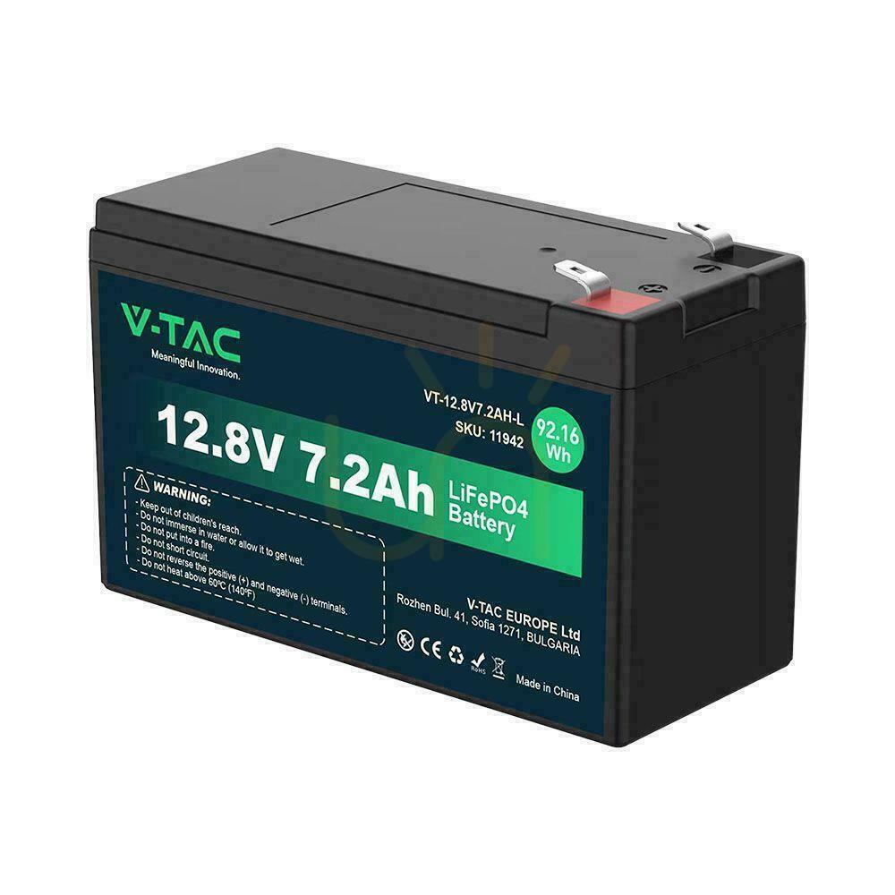LiFePO4 Lithium Iron Phosphate V-TAC 12.8V 7.2AH L150xW63xH93 VT-12.8V 7.2AH-L Battery