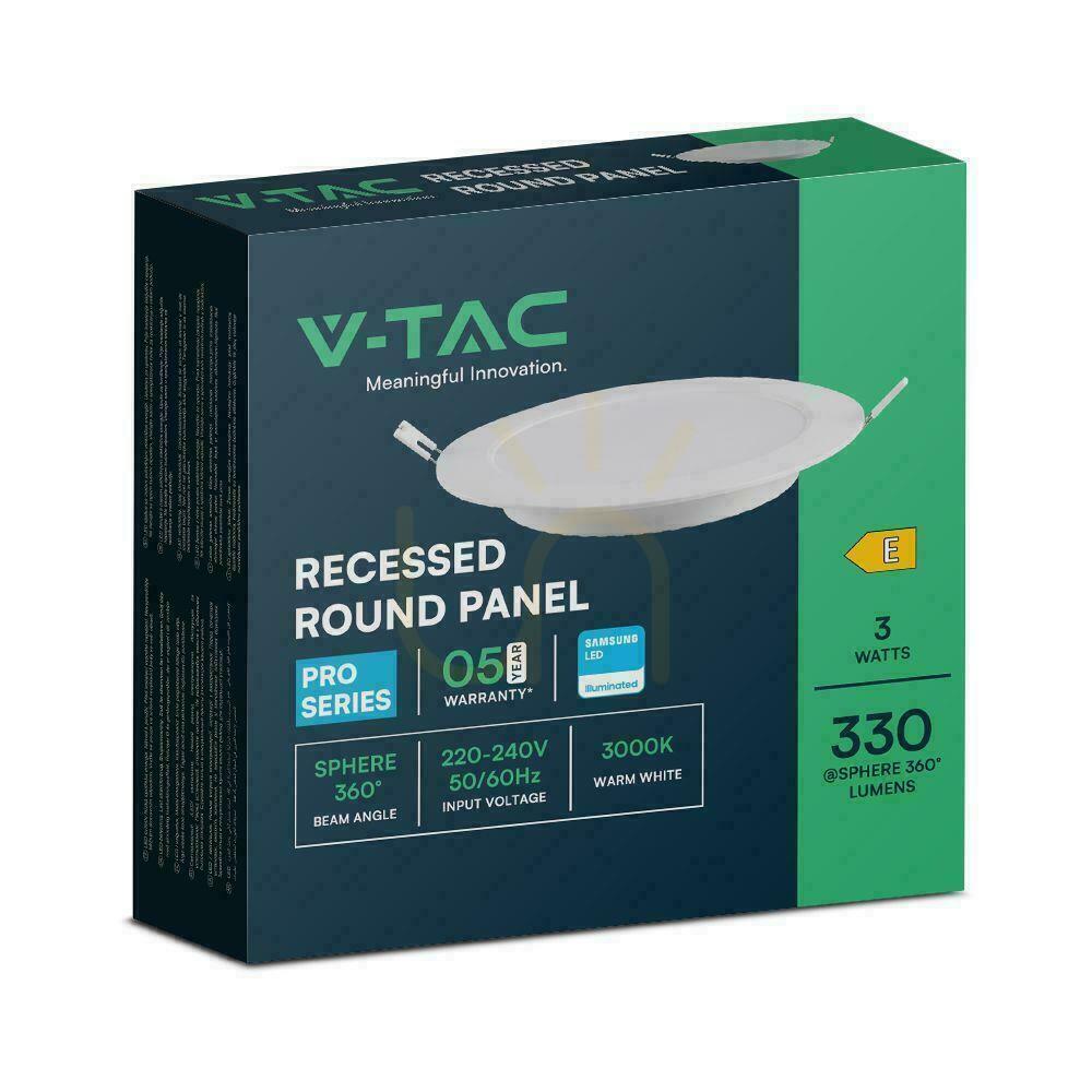 Šou V-TAC 3W LED SAMSUNG CHIP zapustený panel okrúhly 90x28mm VT-61003RD-S 6500K 330lm 5 rokov záruka V-TAC 3W LED SAMSUNG CHIP zapustený panel okrúhly 90x28mm VT-61003RD-S 6500K 330lm 5 rokov záruka
