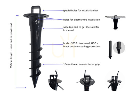 Skontrolujte Skrutkovaný pevný oceľový základ pre záhradné lampy 37 cm - rýchla inštalácia