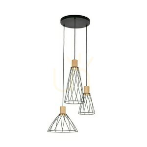Modesto Wood Pine Pendant Lamp 3 Circle small 6