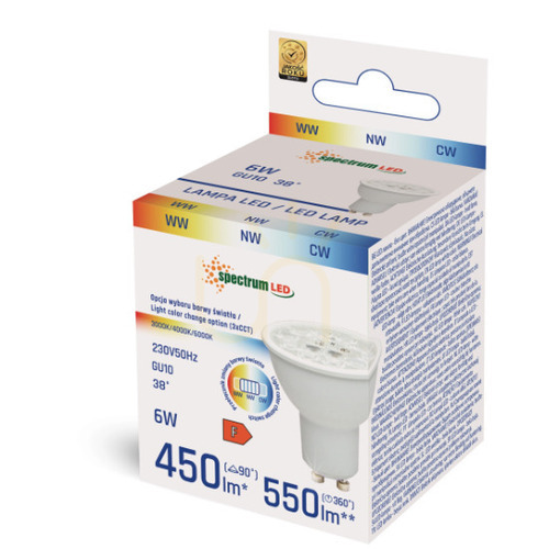 Skontrolujte LED žiarovka GU10 CCT 6W - 3000/4000/6000K - variabilná farba svetla.