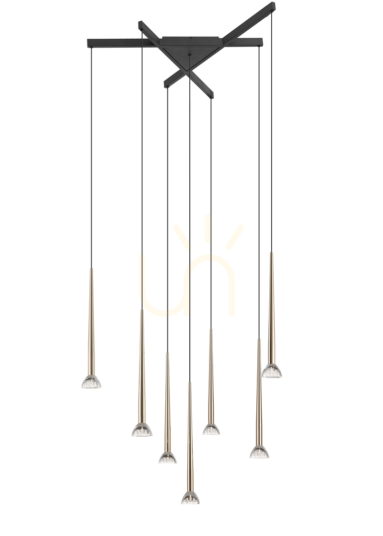 Závesné svietidlo Zuma Line BOSTON P0603-07C-SDB1, 7 x LED, 3850 lm, 3000 K, matná čierna a zlatá, 81 cm, výška 88-168 cm