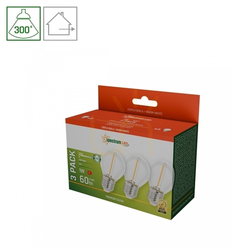 Skontrolujte LED guľa E27 230 V 1 W Cog Ww Clear Spectrum 3 Pack