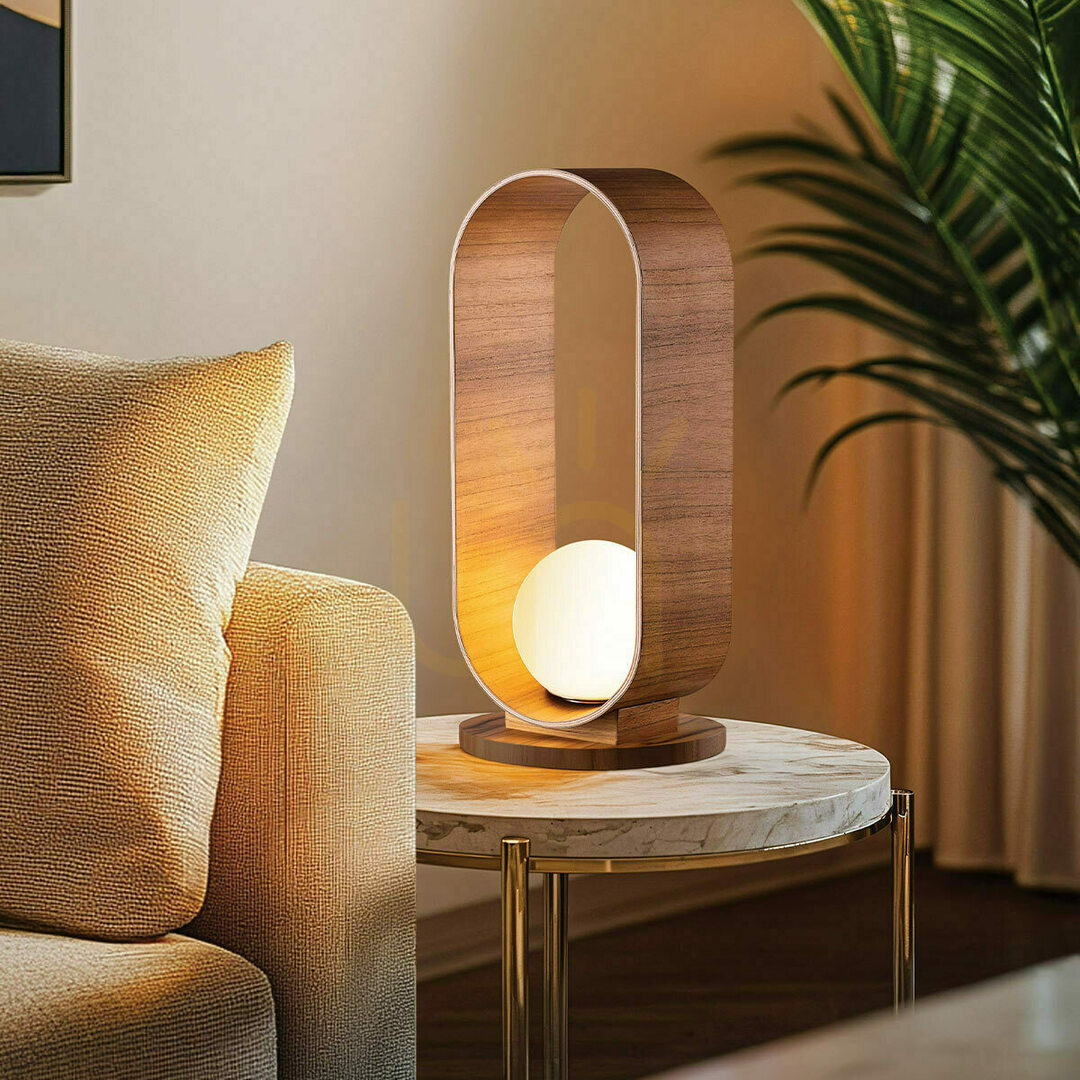 Náhľad Stolová lampa Quintiesse Sfera QN-SFERA-TL-L-TEAK s teakovou dyhou a opálovým sklom, 53 cm Stolová lampa Quintiesse Sfera QN-SFERA-TL-L-TEAK s teakovou dyhou a opálovým sklom, 53 cm