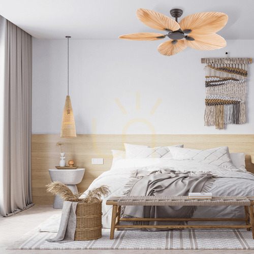 Skontrolujte Závesné svietidlo Zambelis FAN hnedé palmové listy 132 cm