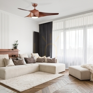 Stropný ventilátor Zambelis s LED svetlom, drevené čepele, hnedý, 132 cm small 0