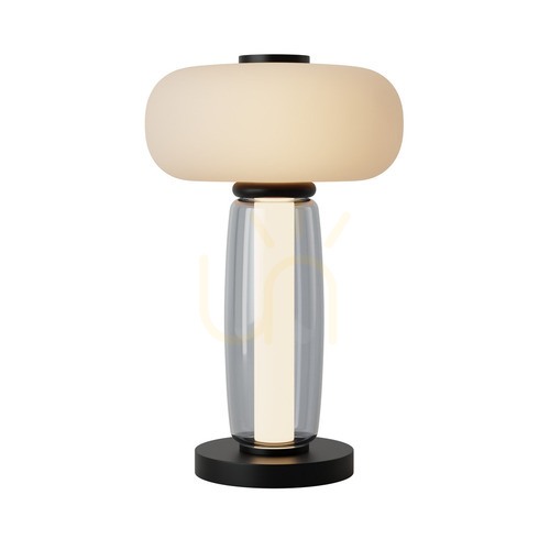 Skontrolujte Stolová LED lampa 23W 3000K, kov a dymové sklo, opálové tienidlo, čierna ZAMBELIS