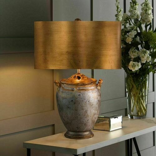 Skontrolujte Stolná lampa Elstead Flambeau Jackson, starožitné striebro a zlato, 1×E27